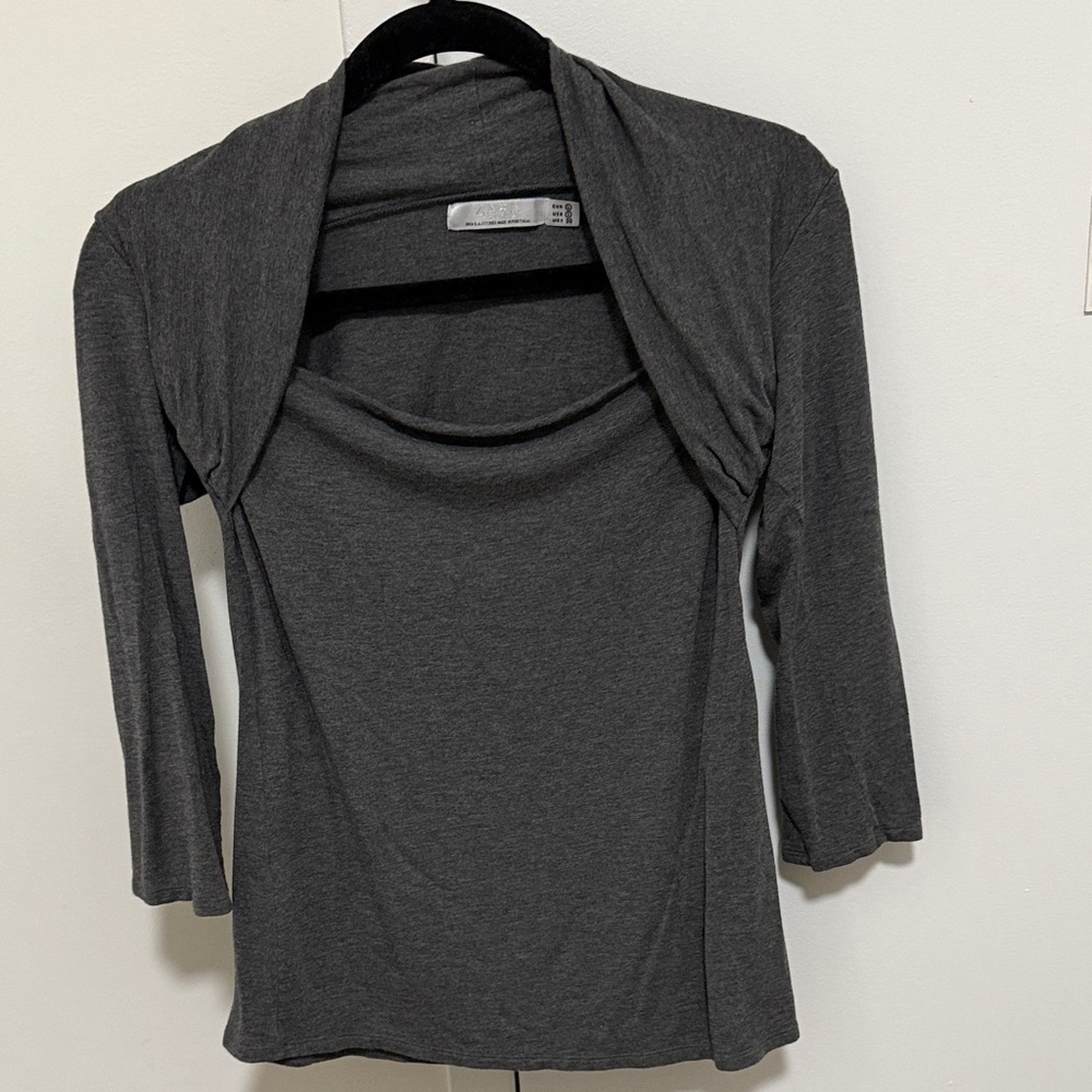 Zara Basic Collection Grey 3/4 Sleeve Top with Shrug Overlay.  Size Large.